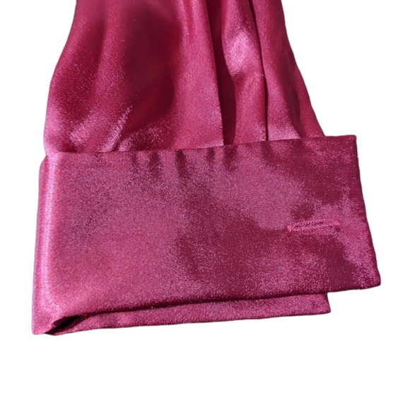 VTG 14 Shiny Red Satin Button Top Balloon Long Sleeve Blouse Cufflink Style Cuff - Picture 11 of 16